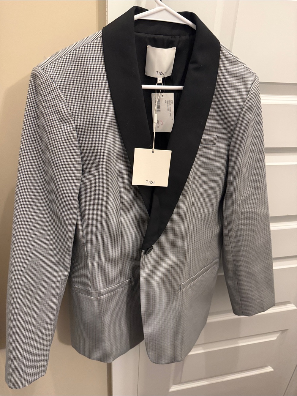 Tibi Black Shawl Collar Houndstooth Blazer